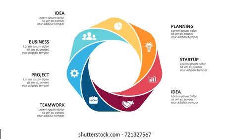 Vector circle arrows infographic, cycle diagram, geometric graph, presentation chart. Business infographics concept with 7, options, parts, steps, processes. 16x9 slide template.