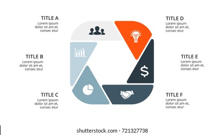 Vector circle arrows infographic, cycle diagram, geometric graph, presentation chart. Business concept with 6 options, parts, steps, processes. 16x9 slide template.