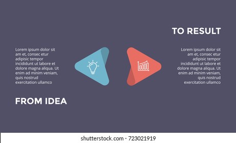 Vector Circle Arrows Infographic, Cycle Diagram, Graph, Presentation Chart. Business Infographics Concept With 2 Options, Parts, Steps, Processes. From Idea To Result. 16x9 Dark Slide Template.