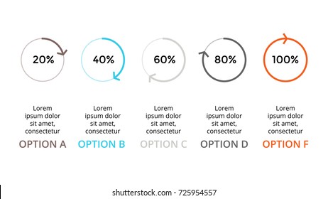 Vector circle arrows infographic, cycle percents diagram, status graph, presentation chart. Business infographics concept with 5 options, parts, steps, processes. 16x9 dark template.