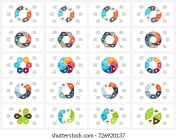 Vector circle arrows infographic, cycle diagram, graph, presentation chart. Business infographics concept with six options, parts, steps, processes. 16x9 slide templates bundle.
