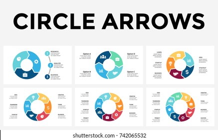 Vector circle arrows infographic, cycle diagram, graph, slide presentation chart. Business infographics concept with 3, 4, 5, 6, 7, 8 options, parts, steps, processes.