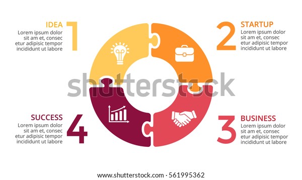 Vector circle arrows infographic, cycle diagram,\
puzzle jigsaw graph, presentation chart. Business infographics\
concept with 4 options, parts, steps, processes. 16x9 slide clean\
white template