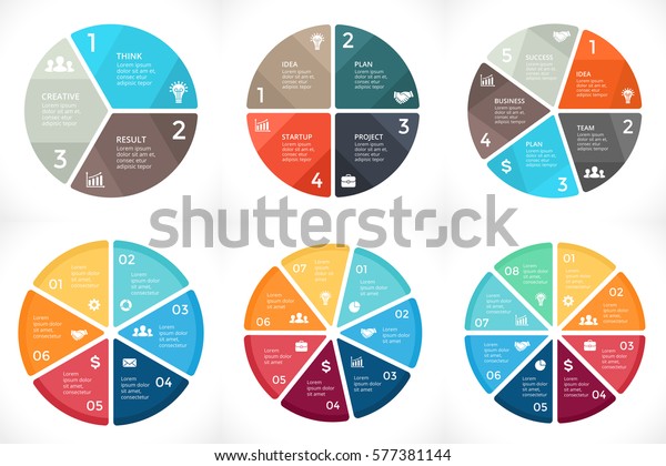 Vector
circle arrows infographic, cycle diagram, graph, presentation pie
chart. Business concept with 3, 4, 5, 6, 7, 8 options, parts,
steps, processes. Infographics clean
templates.