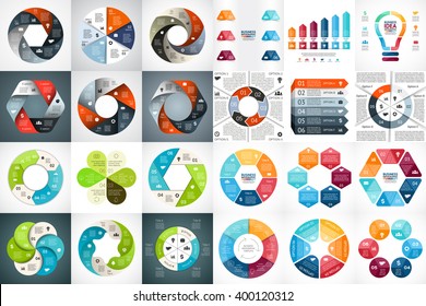 Vector circle arrows infographic, diagram, graph, presentation, chart. Business cycle concept with 6 options, parts, steps, processes. Infographics set data template. Bulb, hexagon, eco nature, labels