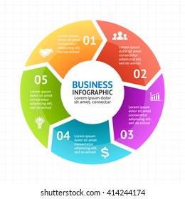 Vector Circle Arrows Infographic, Diagram, Graph, Round Presentation, Chart. Business Info Cycle Concept With 5 Options, Parts, Steps, Processes. Infographics Data Template. Modern Graphic Design.