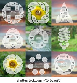 Vector circle arrows infographic, diagram, graph, presentation, chart. Business cycle concept with 3, 4, 5, 6, 7, 8 options, parts, steps, processes. Infographics data template. Blurred backgrounds.