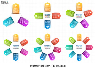 Vector circle arrows infographic, diagram, timeline graph, presentation, chart. Business cycle concept with 3, 4, 5, 6, 7, 8 options, parts, steps, processes. Infographics data template. Target market