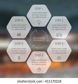 Vector circle arrows infographic, hexagon diagram, graph, presentation, chart. Business cycle concept with 6 options, parts, steps, processes. Info graphic data template.