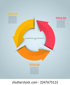 Infografik von Vektorkreispfeilen. Moderne Infografik-Vorlage. Abstraktes Diagramm mit 3 Schritten, Optionen, Teilen oder Prozessen. Vektorgeschäftsvorlage zur Präsentation. 