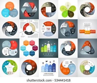 Vector circle arrows infographic set, cycle diagram, graph, presentation chart. Business info graphics concept with 3, 4, 5, 6 options, parts, steps, processes. Abstract infographics set. 20 in 1.