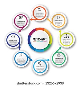 Vector circle arrows for infographic. Template for cycling diagram, graph, presentation and round chart. Vector Infographic design template with icons and 8 numbers options or steps.