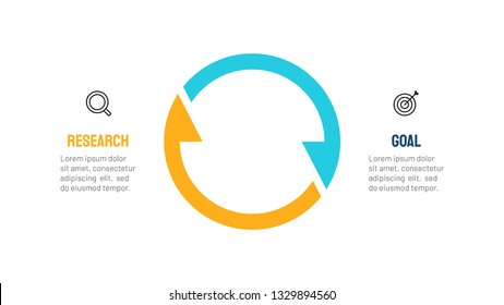 Vector circle arrows for infographic template with 2 options, steps, parts and marketing icons. Can be used for cycle diagram, graph, poster, presentations.