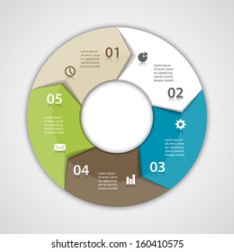 Vector circle arrows for infographic. Template for diagram, graph, presentation and chart. Business concept with five options, parts, steps or processes. Abstract background.