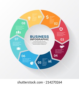 Vector circle arrows for infographic. Template for diagram, graph, presentation and chart. Business concept with 8 options, parts, steps or processes. Abstract background.