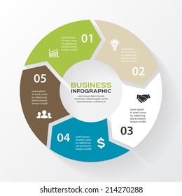 Vector Circle Arrows For Infographic. Template For Diagram, Graph, Presentation And Chart. Business Concept With 5 Options, Parts, Steps Or Processes. Abstract Background.