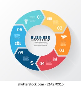 Vector circle arrows for infographic. Template for diagram, graph, presentation and chart. Business concept with 6 options, parts, steps or processes. Abstract background.