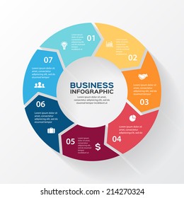 Vector circle arrows for infographic. Template for diagram, graph, presentation and chart. Business concept with 7 options, parts, steps or processes. Abstract background.