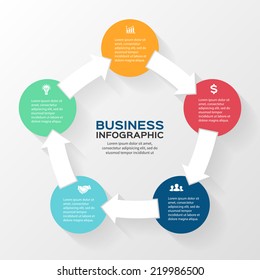 Vector circle arrows infographic. Template for diagram, graph, presentation and chart. Business concept with 5 options, parts, steps or processes. Abstract background.