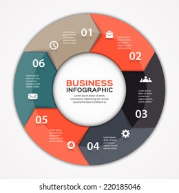 Vector circle arrows infographic. Template for diagram, graph, presentation and chart. Business concept with 6 options, parts, steps or processes. Abstract background.