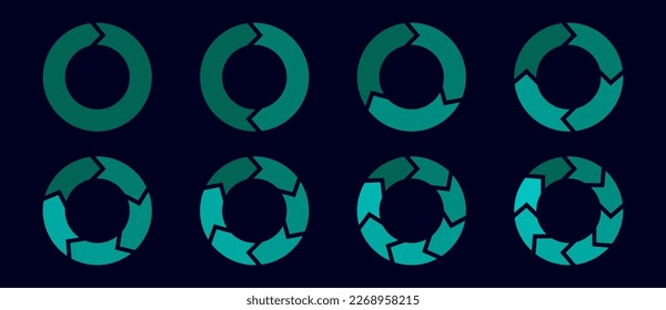 Vektorkreispfeile für Infografiken. Vorlage für Diagramm, Grafik, Präsentation und Diagramm. Geschäftskonzept mit 1, 2, 3, 4, 5, 6, 7, 8 Optionen, Teilen, Schritten oder Prozessen.