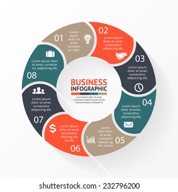 Vector circle arrows infographic. Template for diagram, graph, presentation and chart. Business concept with 8 options, parts, steps or processes. Abstract background.