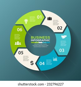 Vector Circle Arrows Infographic. Template For Diagram, Graph, Presentation And Chart. Business Concept With 6 Options, Parts, Steps Or Processes. Abstract Background.