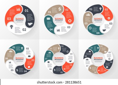 Vector circle arrows infographic. Template for cycle diagram, graph, presentation and round chart. Business concept with 3, 4, 5, 6, 7, 8 options, parts, steps or processes. Data visualization