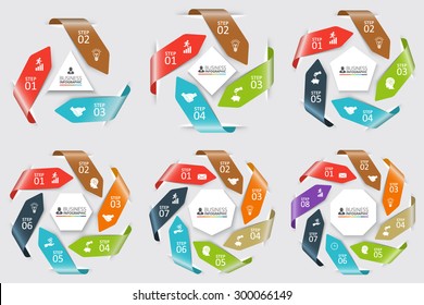 Vector circle arrows for infographic. Template for cycle diagram, graph, presentation and round chart. Business concept with 3, 4, 5, 6, 7 and 8 options, parts or steps. Abstract background.