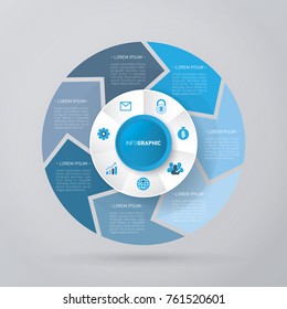 Vector Circle Arrows For Infographic Template, Pie Charts Blue With 7 Steps