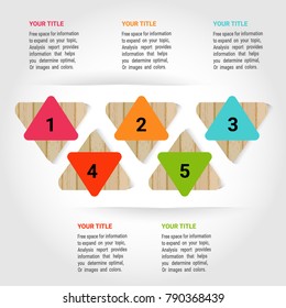 Vector circle arrows for infographic. Template for cycling 5 diagram, graph, presentation and round chart. Business concept with 5 options, parts, steps or processes. wooden background.