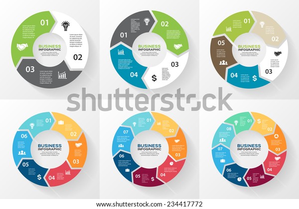 Vector circle arrows for infographic.\
Template for cycling diagram, graph, presentation and round chart.\
Business concept with 3, 4, 5, 6, 7, 8 options, parts, steps or\
processes. Abstract\
background.
