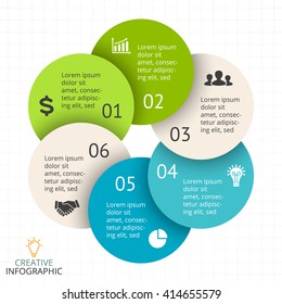 Vector circle arrows infographic, timeline diagram, target graph, presentation, project chart. Business cycle concept with 6 options, parts, steps, processes. Infographics data template. Color flower.