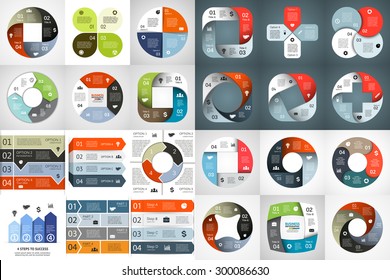 Vector circle arrows infographics big set. Template for cycle diagram, graph, presentation and round chart. Business concept with 4 options, parts, steps or processes. Abstract background.