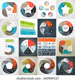 Vector circle arrows infographics set. Template for diagram, graph, presentation and chart. Business concept with 5 options, parts, steps or processes. Abstract background.