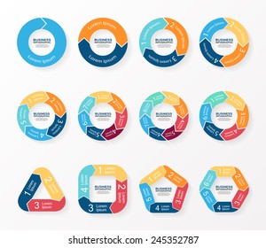 Vector circle arrows infographics set. Template for diagram, graph, presentation and chart. Business concept with 1, 2, 3, 4, 5, 6, 7, 8 options, parts, steps or processes. 