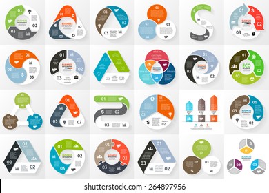 Vector circle arrows infographics set. Template for cycle triangle diagram, graph, presentation and round chart. Business concept with 3 options, parts, steps or processes.