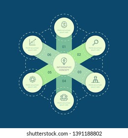 Vector circle arrows linear infographic, diagram, graph, presentation, chart. Business cycle concept with 6  steps, parts, options, processes. Infographics data template. illustration ,EPS10