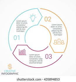 Vector Circle Arrows Linear Infographic, Diagram, Graph, Presentation, Chart. Business Cycle Concept With 3 Options, Parts, Steps, Processes. Info Graphic Data Template.