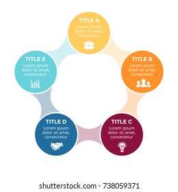 Vector circle arrows metaball infographic, cycle diagram, graph, presentation chart. Business infographics concept with 5 options, parts, steps, processes.