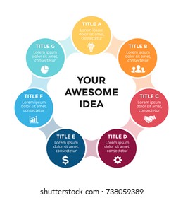 Vector circle arrows metaball infographic, cycle diagram, graph, presentation chart. Business infographics concept with 7 options, parts, steps, processes.