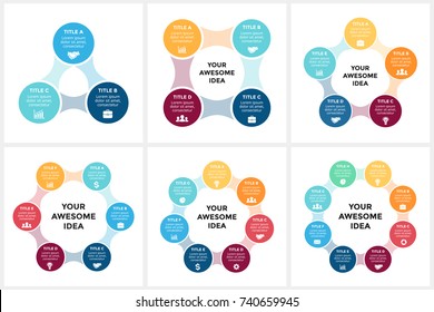 Vector circle arrows metaball infographic, cycle diagram, graph, presentation chart. Business infographics concept with 3, 4, 5, 6, 7, 8 options, parts, steps, processes.