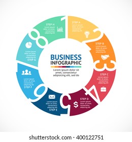 Vector circle arrows numbers 1, 2, 3, 4, 5, 6, 7, 8  infographic, diagram, graph, presentation, chart. Business cycle concept with options, parts, steps, processes. Infographics round data template.