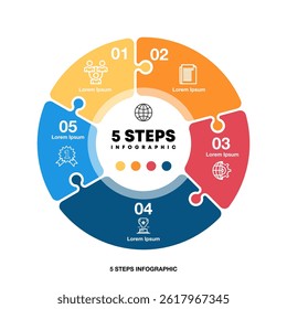 Vector circle arrows puzzle infographic, cycle diagram, presentation chart. Business concept with 5 options, parts, steps, processes. Vector Eps	
