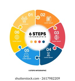 Vector circle arrows puzzle infographic, cycle diagram, presentation chart. Business concept with 6 options, parts, steps, processes. Vector Eps	
