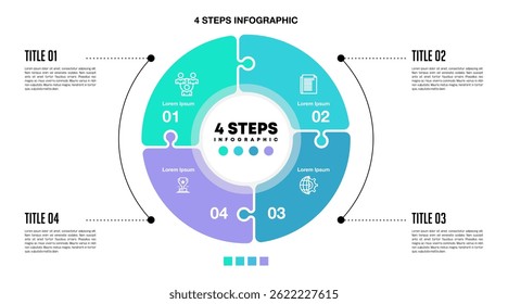 Vector circle arrows puzzle infographic, cycle diagram, presentation chart. Business concept with 4 options, parts, steps, processes. Vector Eps