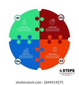Vektorkreis Pfeile Puzzle Infografik, Zyklusdiagramm, Präsentationsdiagramm. Geschäftskonzept mit 4 Optionen, Teilen, Schritten, Prozessen. editierbarer Vektor 