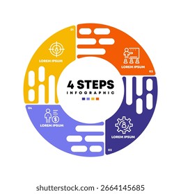 Infográfico de quebra-cabeça de setas em círculo vetorial, diagrama de ciclo, gráfico de apresentação. Conceito de negócios com 4 opções, peças, etapas, processos. Eps Vetorial	