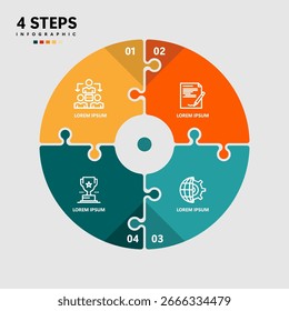 Infografía del rompecabezas de las flechas del círculo del Vector, diagrama del ciclo, gráfico de la presentación. Concepto de negocio con 4 opciones, piezas, pasos, procesos. Vector de círculo de diagrama de venn 