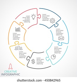 Vector circle arrows puzzle infographic, cycle diagram, linear graph, presentation chart. Business concept with 7 options, parts, steps, processes.